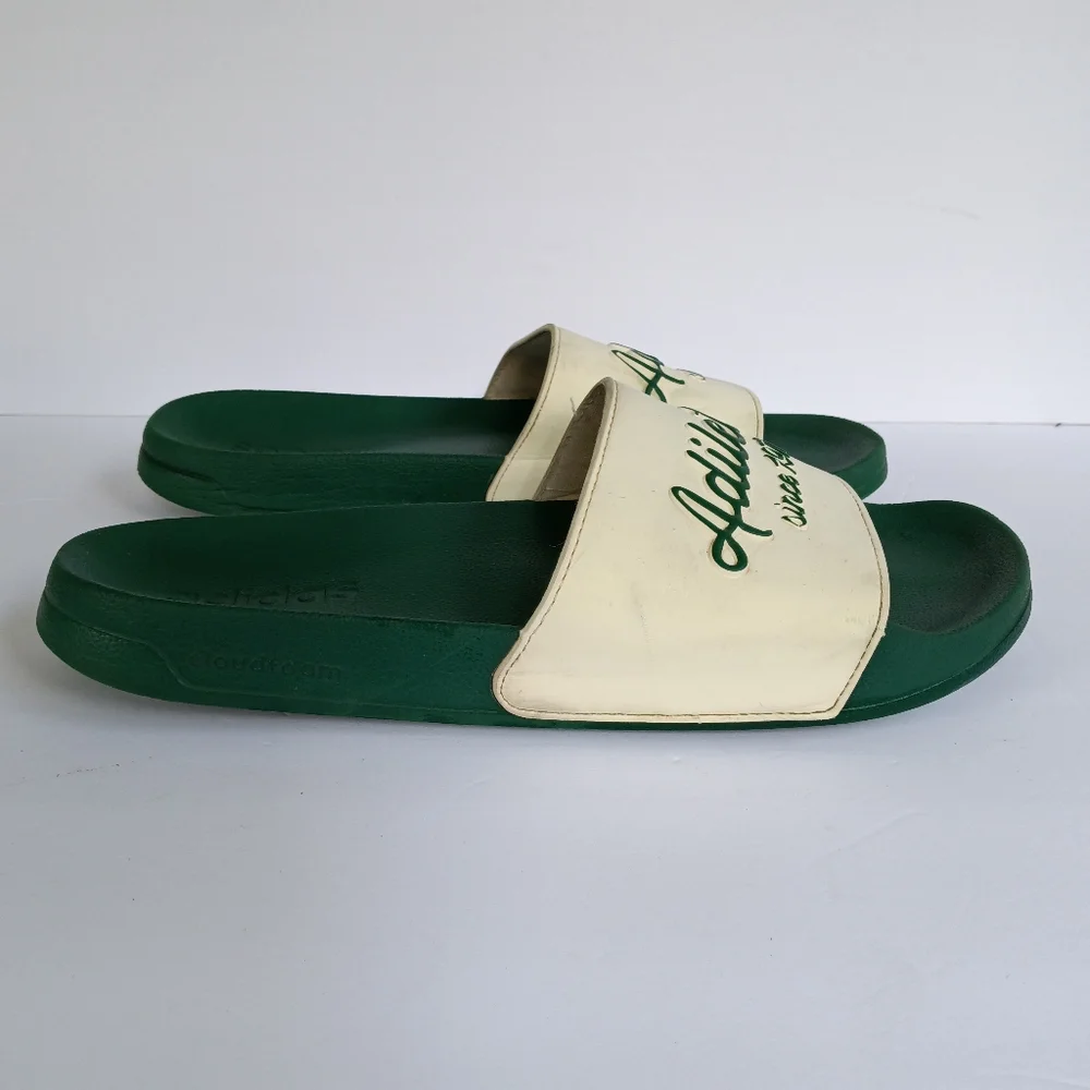 Adidas Adilette Mens Green & White Cloudfoam Shower Soccer Slides Size 11